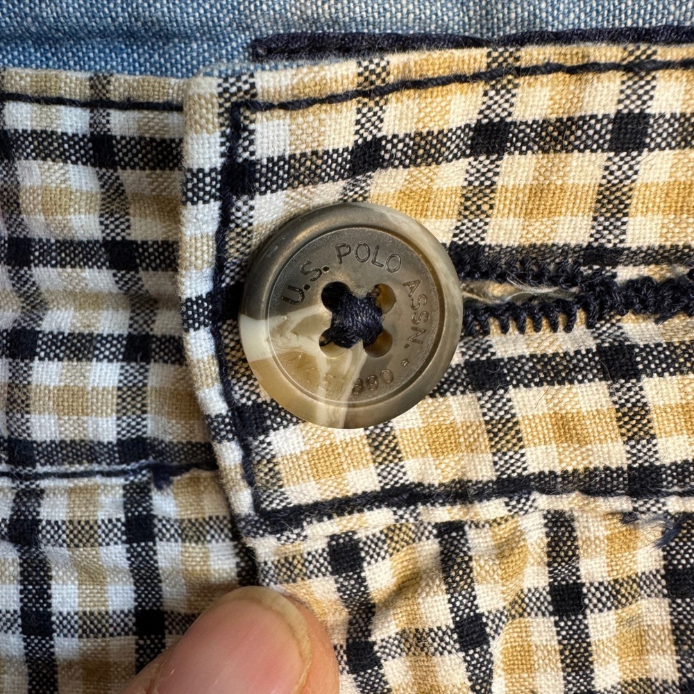 U.S. Polo Assn. Plaid Shorts Men's Size 38 Flat‎ Front Casual Tan Black Check - Picture 3 of 15
